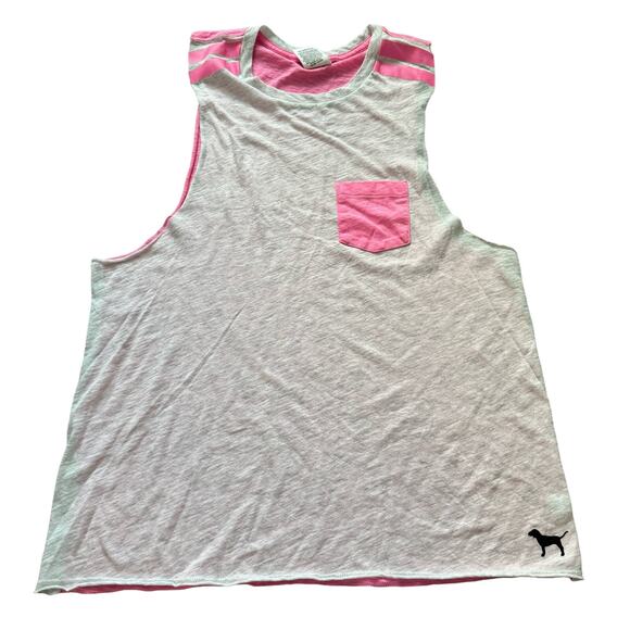 Pink Tops - PINK Victoria Secret White and Hot Pink Tank Top-Size S